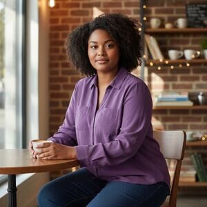 DB Womens Button Front Shirt 1X Career Office Workwear Business Casual Mature